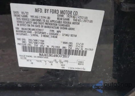 2022 Ford Ecosport Titanium from USA, damaged, VIN MAJ6S3KL6NC472017